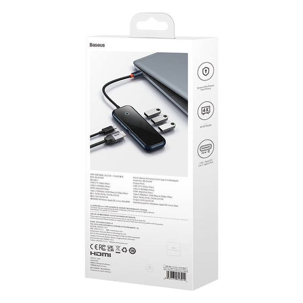 Hub 5in1 Baseus AcmeJoy series USB-C to 2xUSB 3.0 + USB 2.0 + USB-C PD + HDMI (dark grey) 6932172613914