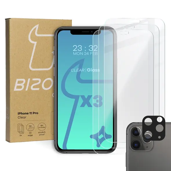 Bizon Glass Clear tempered glass - 3 pcs. + lens glass Apple iPhone 11 Pro