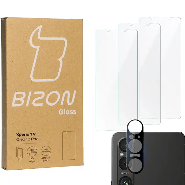 BIZON Clear 3x screen glass + camera glass Xperia 1 V