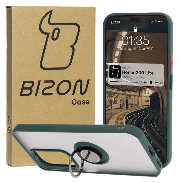 Bizon Case Hybrid Ring Honor 200 Lite smoky with a dark green frame