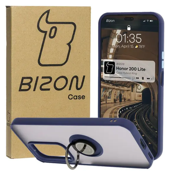 Bizon Case Hybrid Ring Honor 200 Lite smoky with a navy blue frame