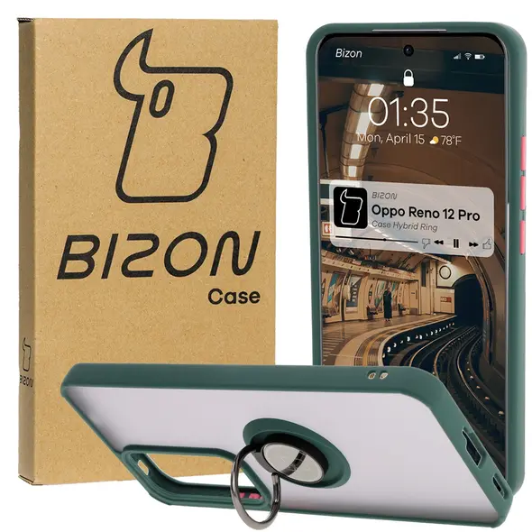 Bizon Case Hybrid Ring Oppo Reno 12 Pro smoky with a dark green frame