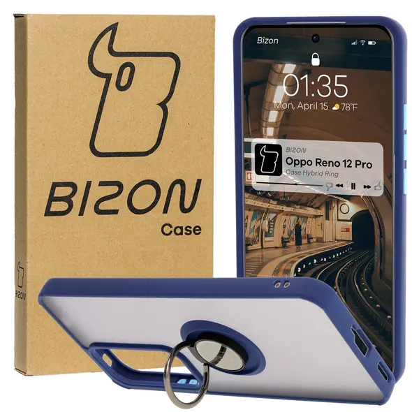 Bizon Case Hybrid Ring Oppo Reno 12 Pro smoky with a navy blue frame