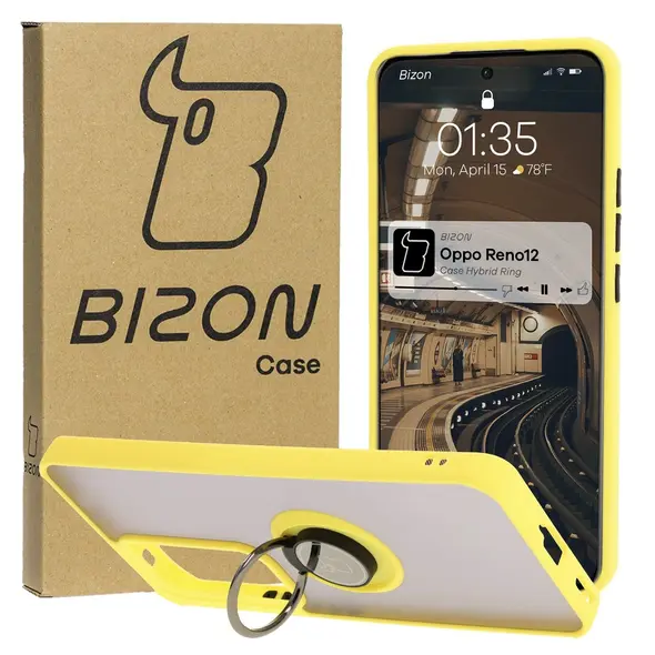 Bizon Case Hybrid Ring Oppo Reno 12 smoky with a yellow frame