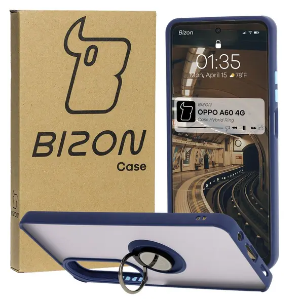 Bizon Case Hybrid Ring Oppo A60 4G smoky with a navy blue frame