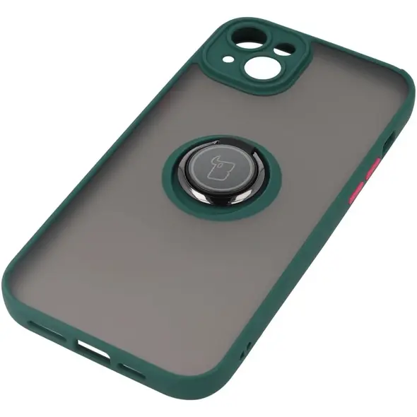 Bizon Case Hybrid Ring Apple iPhone 14 Plus smoky with a dark green frame