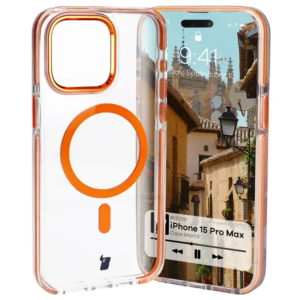 Bizon Case Marco Apple iPhone 15 Pro Max clear with orange frame