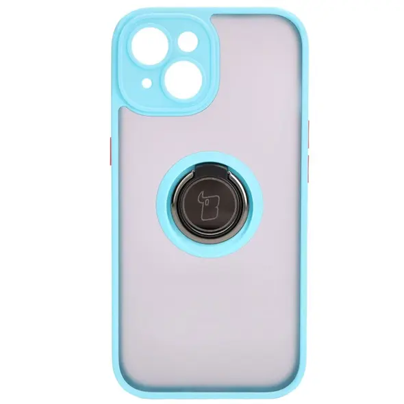 Bizon Case Hybrid Ring Apple iPhone 15 smoky with a light blue frame