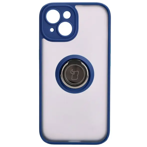 Bizon Case Hybrid Ring Apple iPhone 15 smoky with a navy blue frame