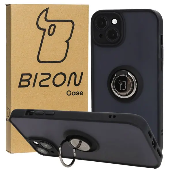 Bizon Case Hybrid Ring Apple iPhone 15 Plus smoky with a black frame