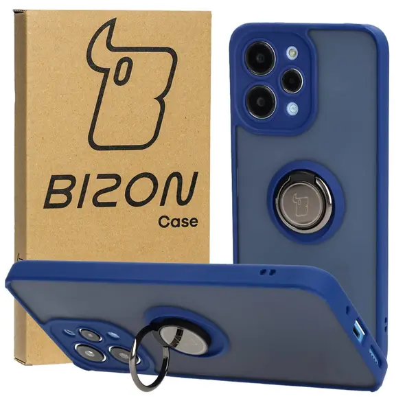 Bizon Case Hybrid Ring Xiaomi Redmi 12 smoky with a navy blue frame