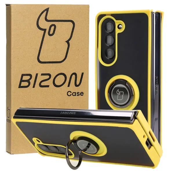 Bizon Case Hybrid Ring Samsung Galaxy Z Fold5 smoky with a yellow frame