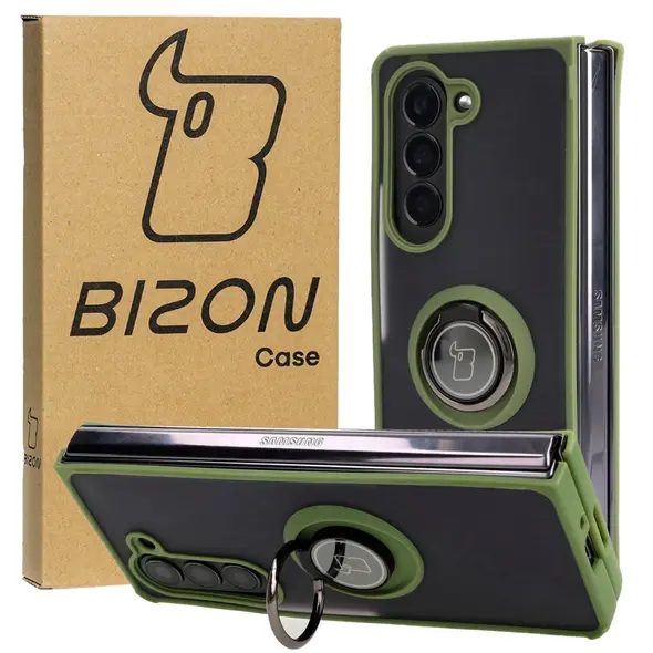 Bizon Case Hybrid Ring Samsung Galaxy Z Fold5 smoky with a green frame