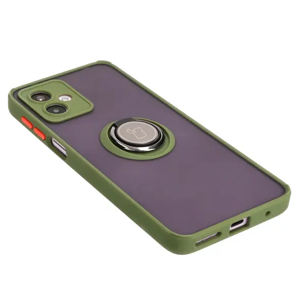 Bizon Case Hybrid Ring Motorola Moto G14 smoky with a green frame