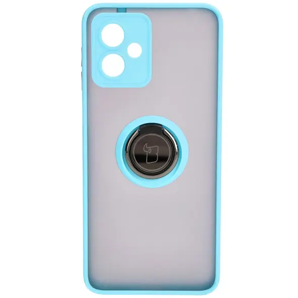 Bizon Case Hybrid Ring Motorola Moto G14 smoky with a light blue frame