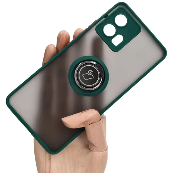 Bizon Case Hybrid Ring Motorola Edge 30 Fusion smoky with a dark green frame