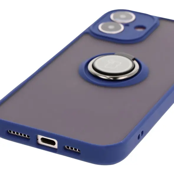 Bizon Case Hybrid Ring Apple iPhone 16 Plus smoky with a navy blue frame