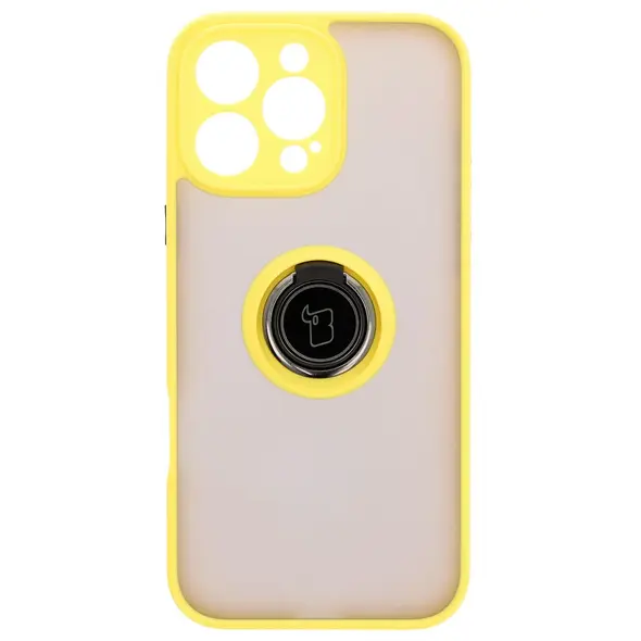 Bizon Case Hybrid Ring Apple iPhone 16 Pro Max smoky with a yellow frame