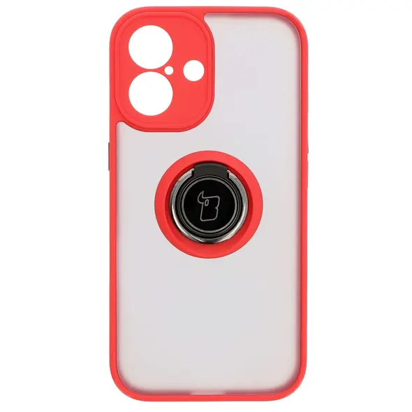 Bizon Case Hybrid Ring Apple iPhone 16 smoky with a red frame