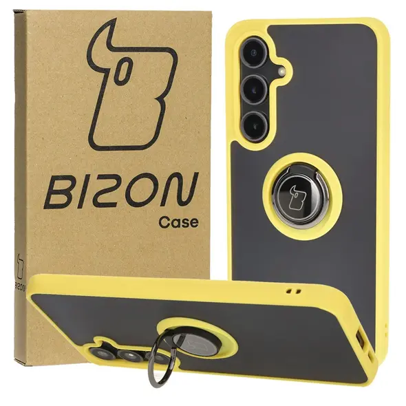 Bizon Case Hybrid Ring Samsung Galaxy S24 FE smoky with a yellow frame