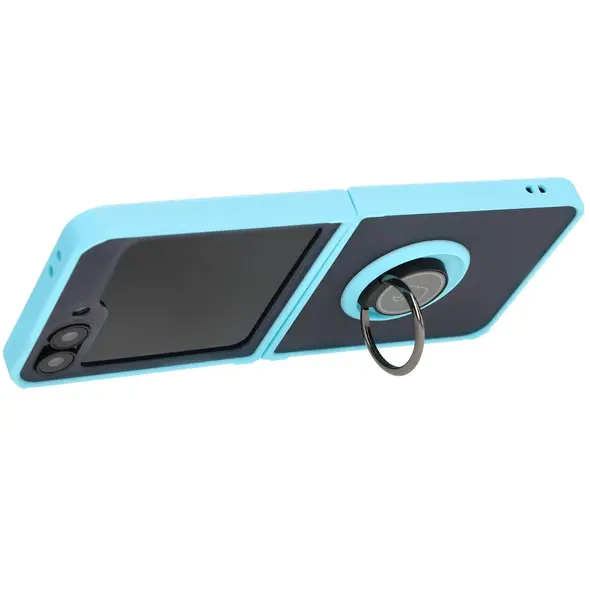 Bizon Case Hybrid Ring Samsung Galaxy Z Flip6 smoky with a light blue frame