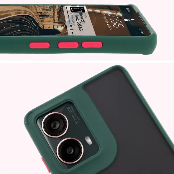 Bizon Case Hybrid Ring Motorola Moto G85 5G smoky with a dark green frame