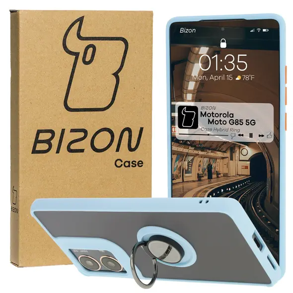 Bizon Case Hybrid Ring Motorola Moto G85 5G smoky with a light blue frame