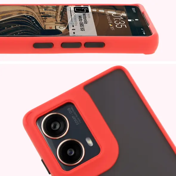 Bizon Case Hybrid Ring Motorola Moto G85 5G smoky with a red frame