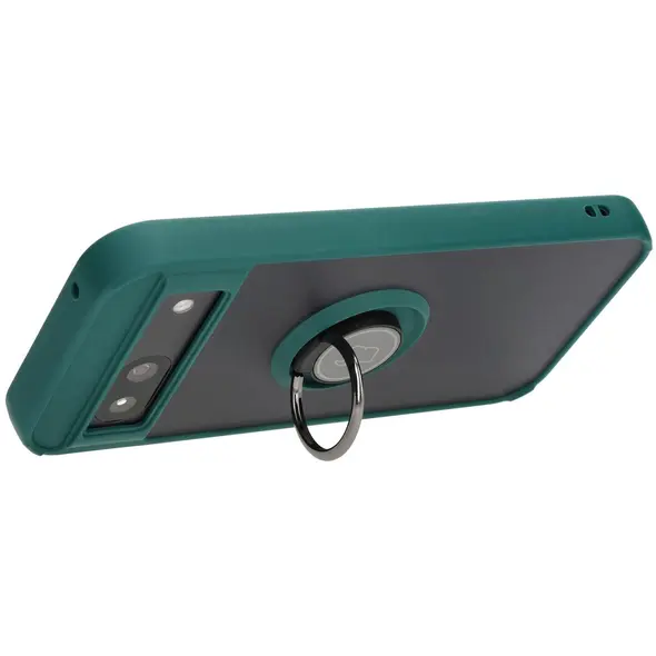 Bizon Case Hybrid Ring Google Pixel 8a smoky with a dark green frame