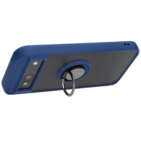 Bizon Case Hybrid Ring Google Pixel 8a smoky with a navy blue frame