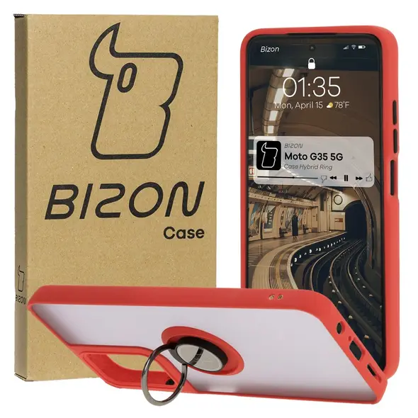 Bizon Case Hybrid Ring Motorola Moto G35 5G smoky with a red frame