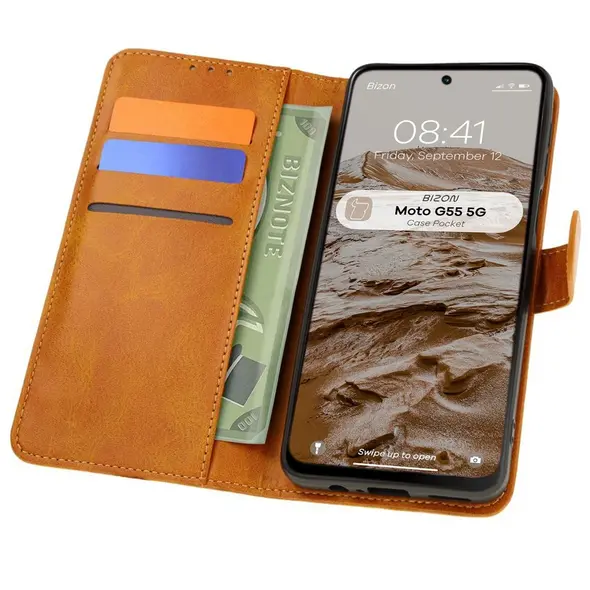 Bizon Case Pocket Motorola Moto G55 5G brown