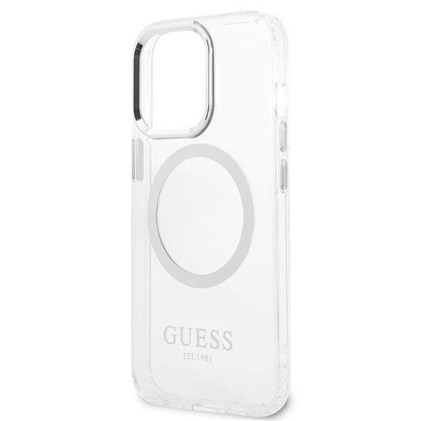 Original Case IPHONE 13 PRO MAX Guess Hard Case Metal Outline Magsafe (GUHMP13XHTRMS) silver 3666339057282