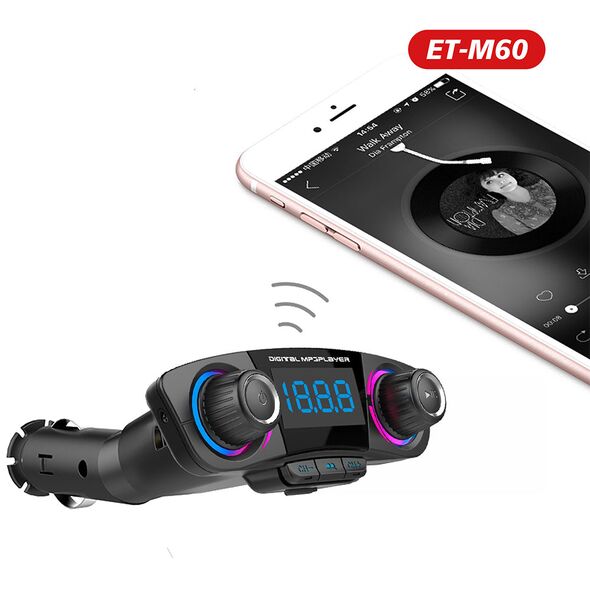 [product / manufacturer] Μεταδότης FM Earldom ЕТ-M60, Bluetooth, USB, 5V/2.0A, Μαυρο - 17384 έως 12 άτοκες Δόσεις