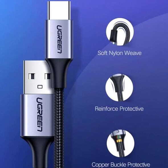 Ugreen Cablu de Date USB la Type-C 3A, 1.5m - Ugreen (60127) - Black 6957303861279 έως 12 άτοκες Δόσεις