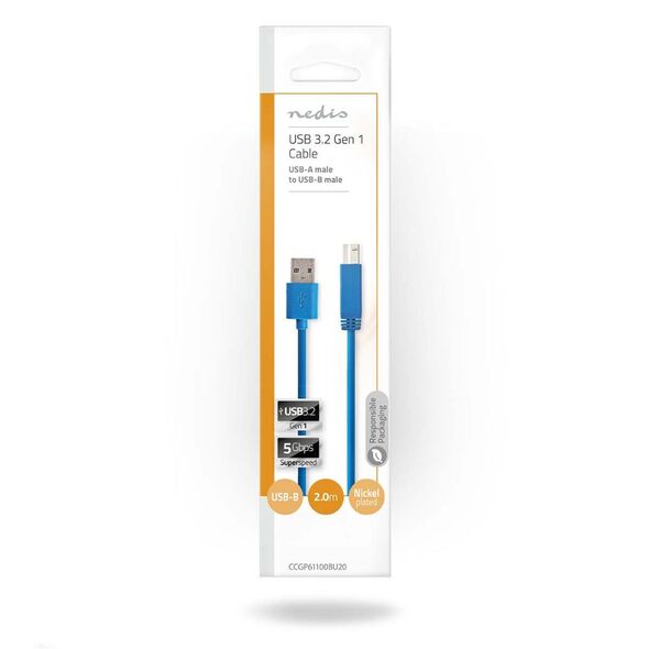 Nedis USB 3.0 Cable USB-A male - USB-B male 2m (CCGP61100BU20) (NEDCCGP61100BU20) έως 12 άτοκες Δόσεις