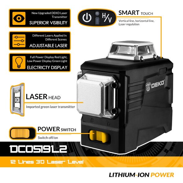 Αλφάδι Σταυρωτό Laser 360° DEKO DKLL12PB2 Αλφάδι Σταυρωτό Laser 360° DEKO DKLL12PB2 έως 12 άτοκες Δόσεις