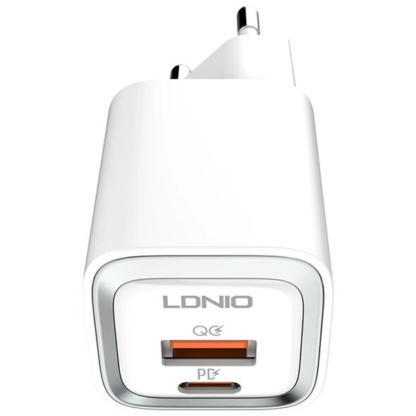 Φορτιστής δικτύου LDNIO A2318C, 20W, 1 x Type-C F, 1 x USB F, PD, QC, Καλώδιο PD Type-C, λευκό - 40292