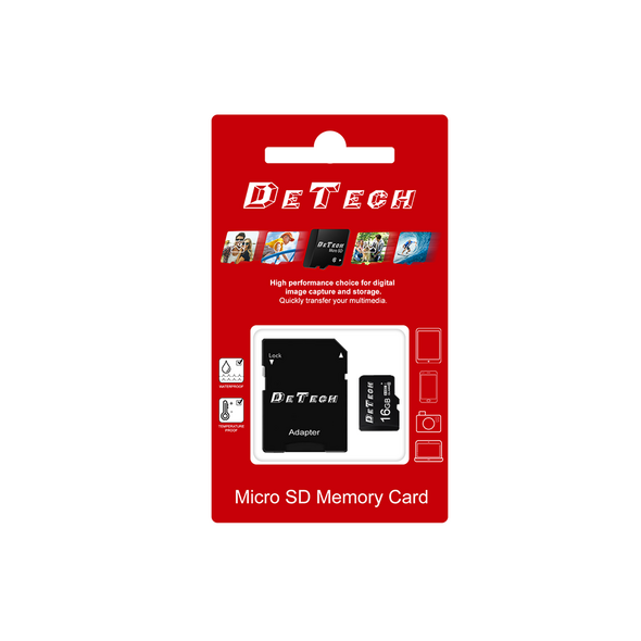 Memory card DeTech Micro SDHC-I, 16GB, Class 10 + Adapter - 62043