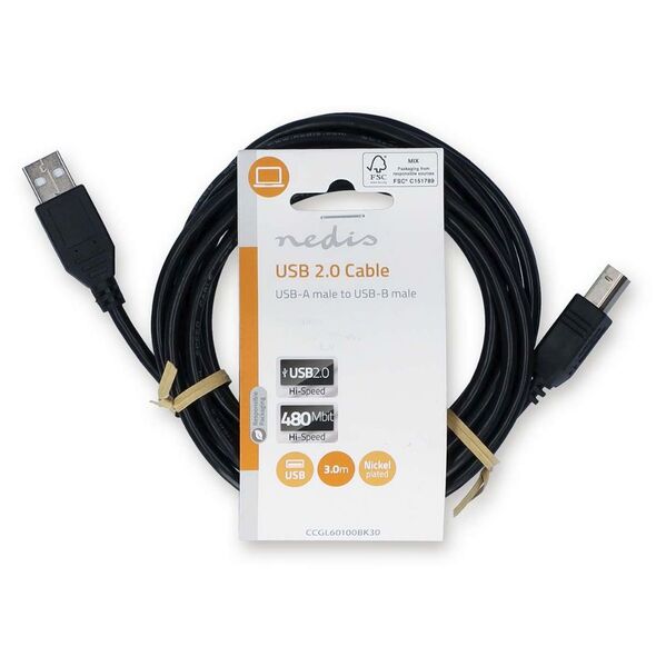Nedis USB 2.0 Cable USB-A male - USB-A male / USB-B male Μαύρο 3m (CCGL60100BK30) (NEDCCGL60100BK30) έως 12 άτοκες Δόσεις