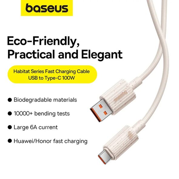 Baseus Cablu USB la Type-C, Fast Charging, 100W, 480Mbps, 1m - Baseus Habitat Series (P10360203631-00) - Natural Green 6932172642976 έως 12 άτοκες Δόσεις