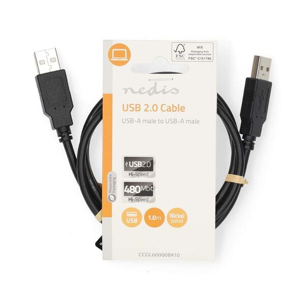 Nedis USB 2.0 USB-A Male to USB-A Male 1m Black (CCGL60000BK10) (NEDCCGL60000BK10) έως 12 άτοκες Δόσεις