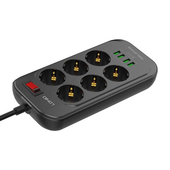 LDNIO Power strip with 6 AC outlets, 4x USB, LDNIO SE6403, 2m (black) 038559  SE6403 έως και 12 άτοκες δόσεις 6933138690178