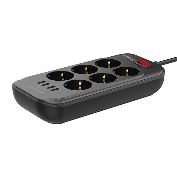 LDNIO Power strip with 6 AC outlets, 4x USB, LDNIO SE6403, 2m (black) 038559  SE6403 έως και 12 άτοκες δόσεις 6933138690178