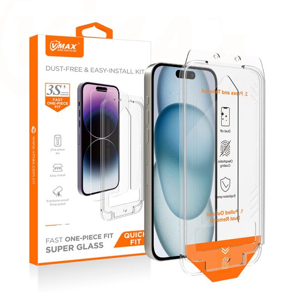 Vmax tempered glass easy install 2,5D Normal Glass for iPhone 15 Pro 6,1&quot;