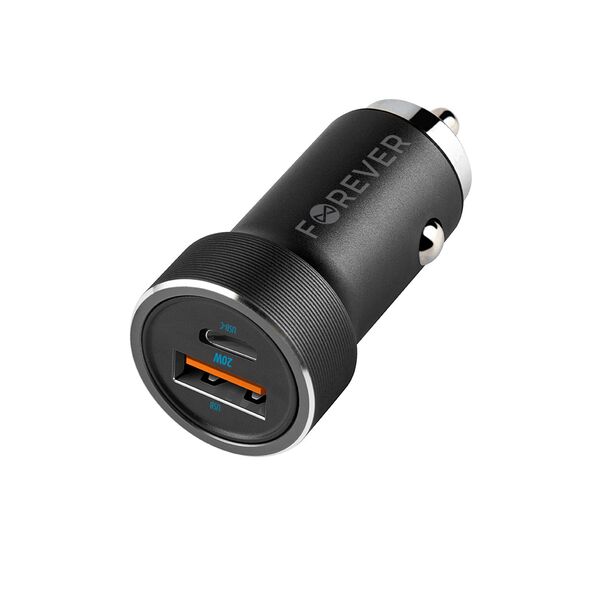 Forever CC-06 PD QC car charger 1x USB-C 1x USB 20W black