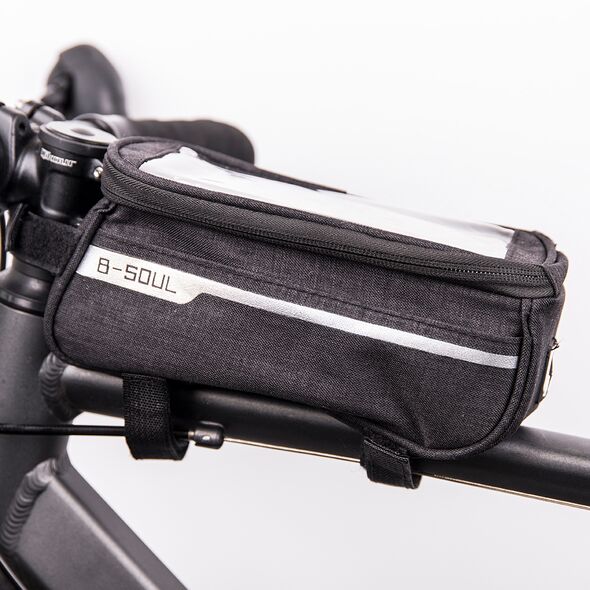 Waterproof bike frame bag with phone holder black