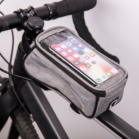 Waterproof bike frame bag with phone holder gray