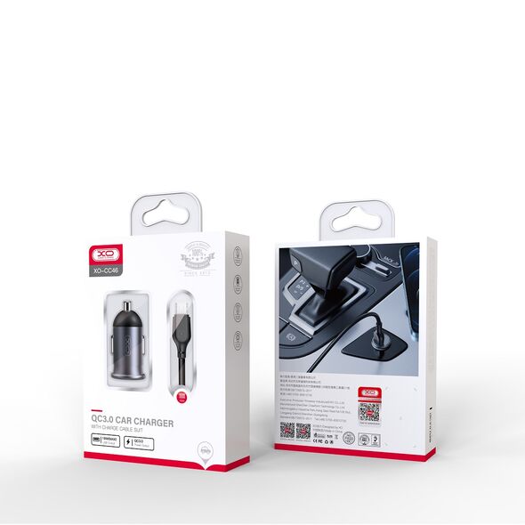 XO car charger CC46 QC 3.0 18W 1x USB gray + microUSB cable