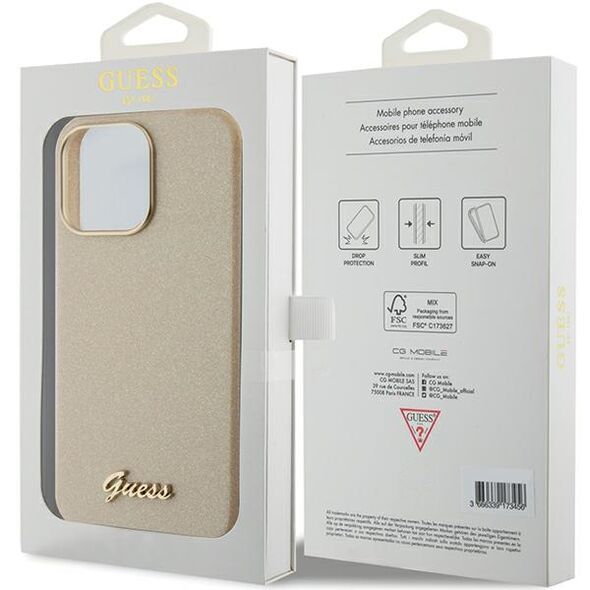 Guess case for iPhone 15 Pro Max 6.7&quot; GUHCP15XPGMCSD gold gold hardcase Glitter Glossy Script 3666339155513